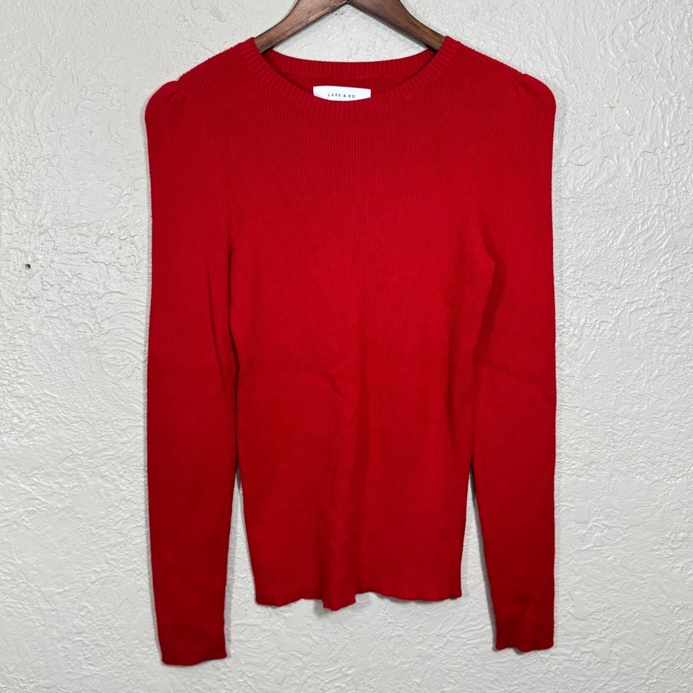 Lark & Ro Sweater Large Ribbed Puff Shoulder Holiday Party Preppy Minimalist 90s